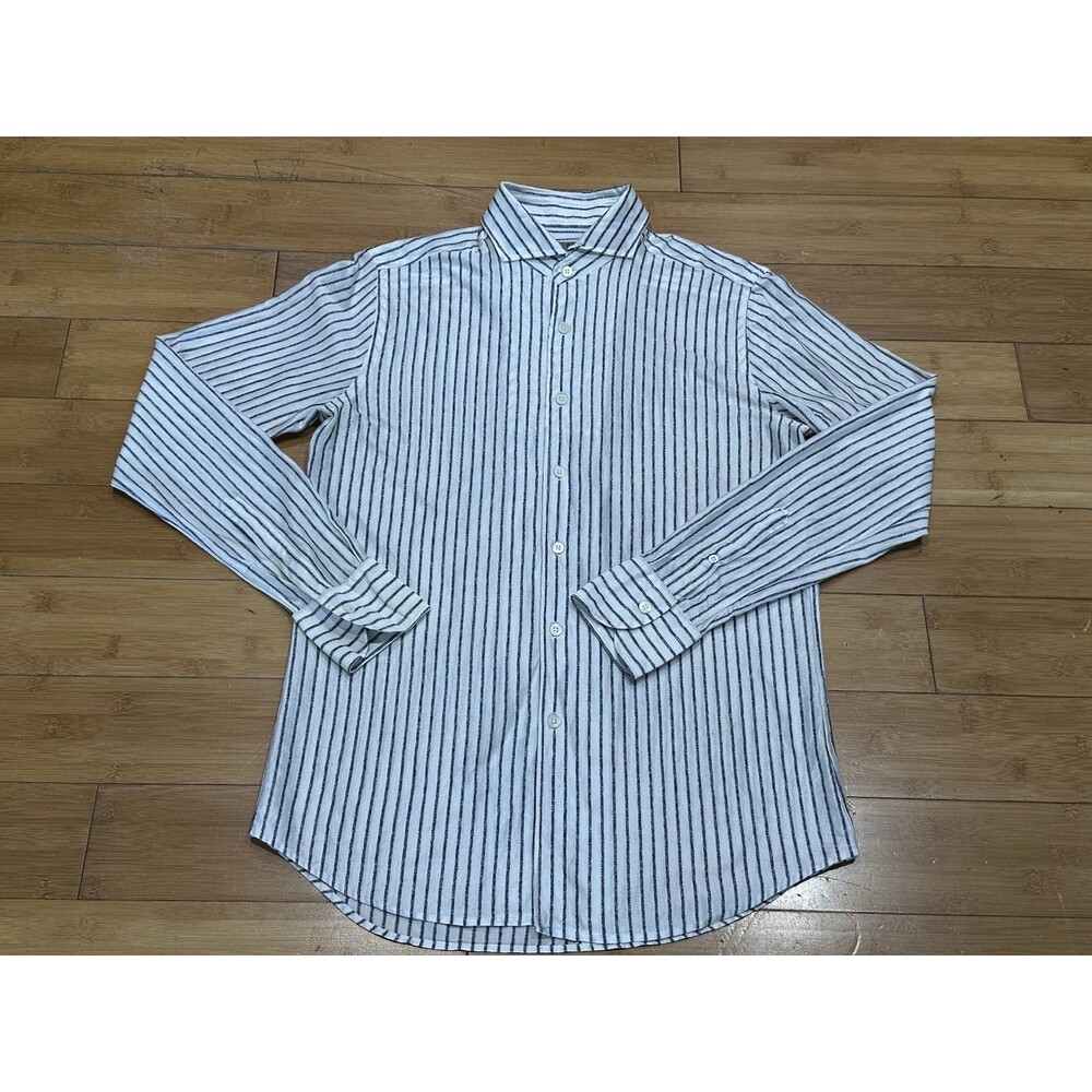 Canali 1934 Chalk Stripe Casul Button Up Shirt Men’s M 100% Soft Italian Cotton